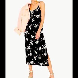 NWOT J.Crew Factory Black Floral Satin Spaghetti Strap Midi Slip Dress S